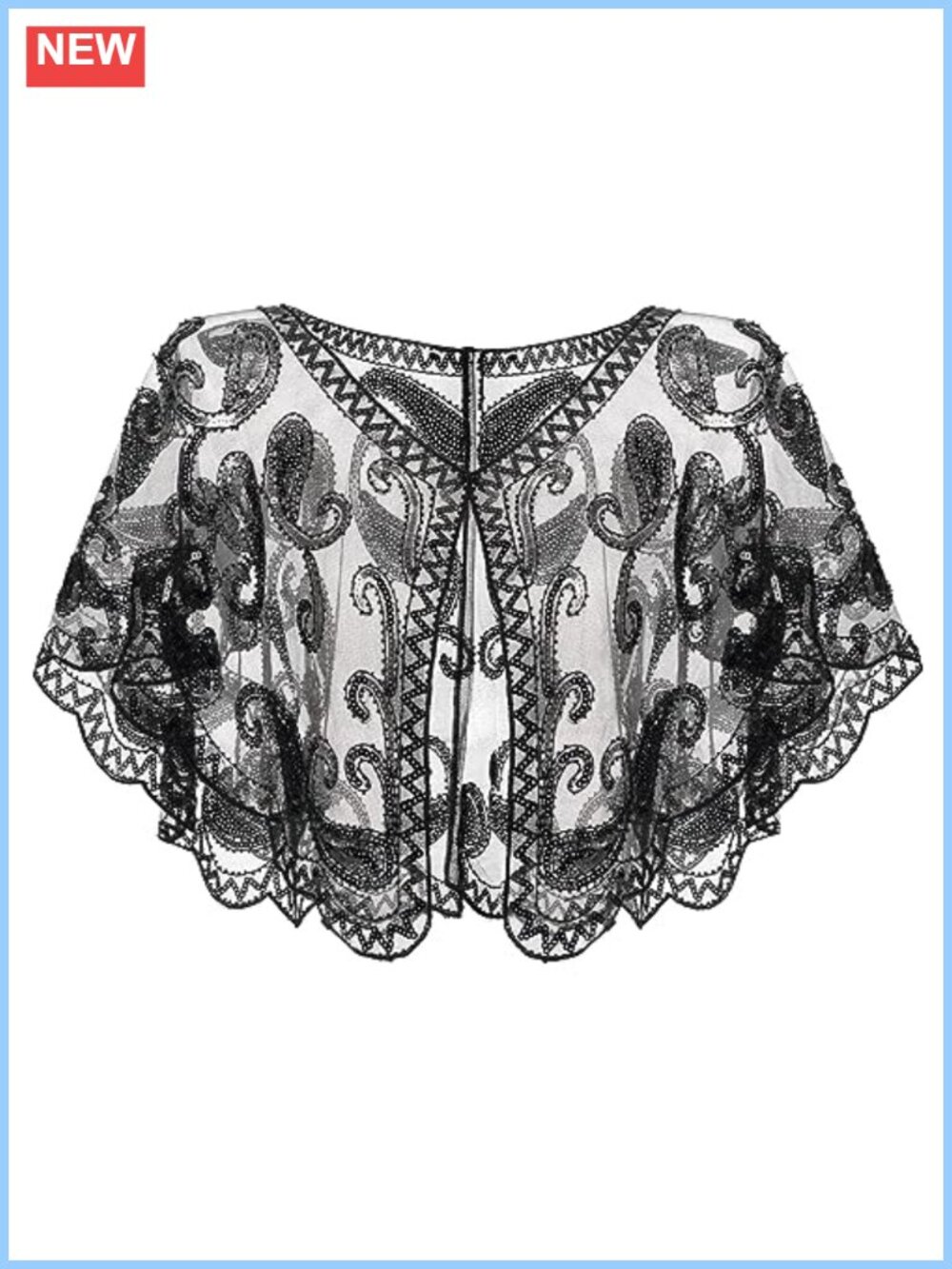 1920s Sequin Beaded Shawl Mesh Evening Wrap for Gatsby Party